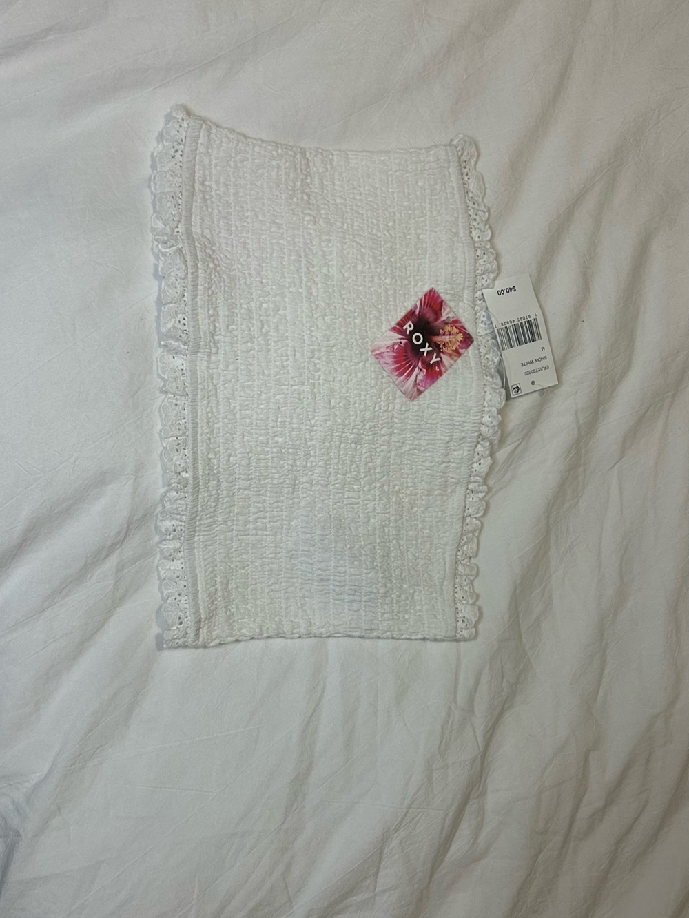 Roxy White Lace-Trim Smocked Tube Top